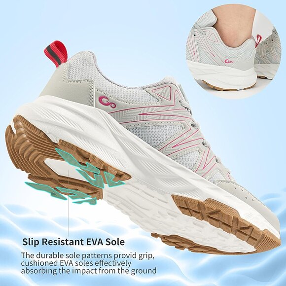 Women's Sneakers Walking Shoes Slip on Cushion Tennis Shoe Workout Gym Grey - Picture 4 of 7